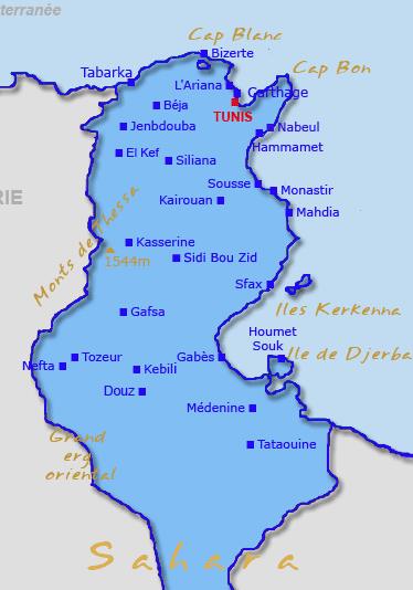 Carte de la Tunisie - intéractive avec GPS
